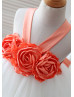 Orange Flowers Ivory Tulle Handkerchief Hem Romantic Flower Girl Dress